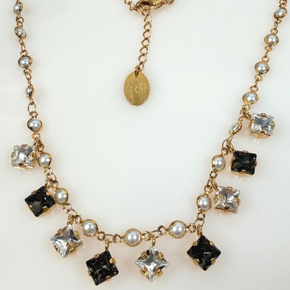 Cristina Sabatini Bronze Italy Gold Tone Faux Pearl Rhinestone Dangle Necklace